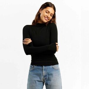 nuuds Black Long Sleeve Mock Neck Tee